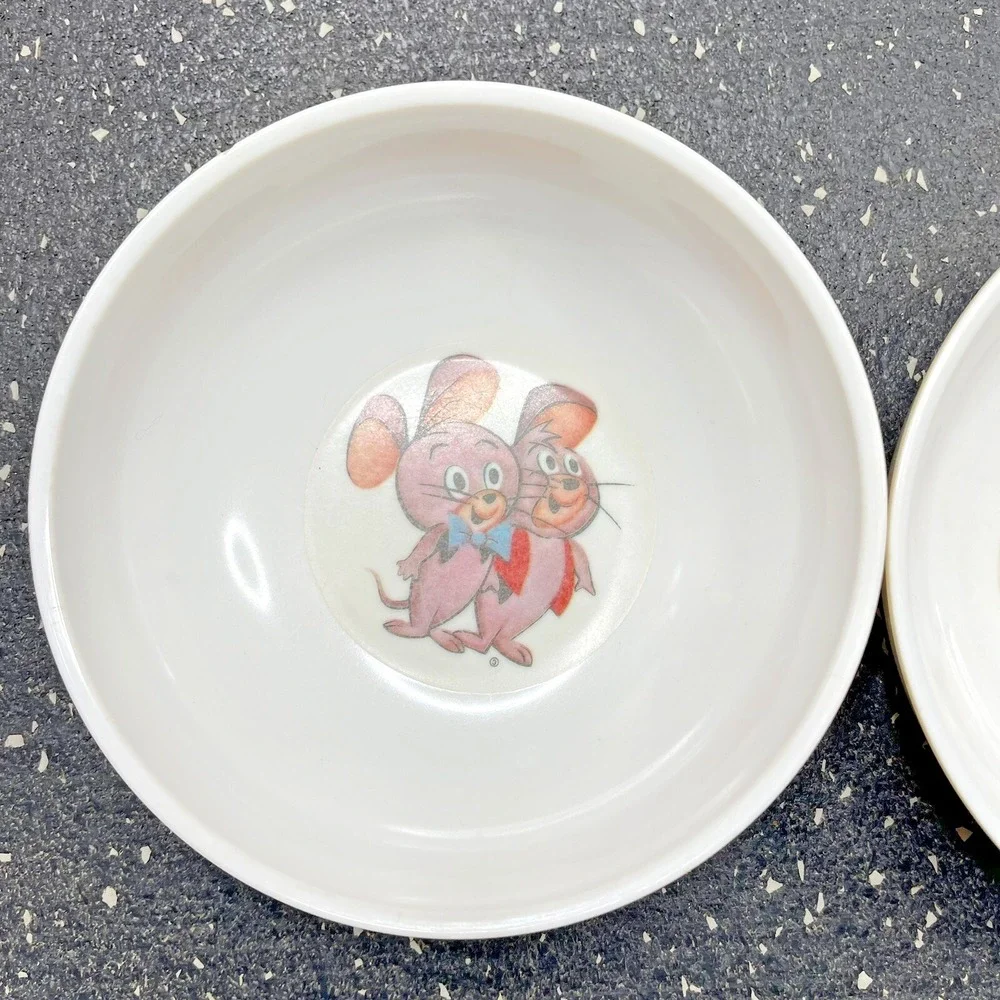2 Vtg 60s Melmac Pixie & Dixie Cartoon Mice Pictured‎ Plastic Kids Cereal Bowls